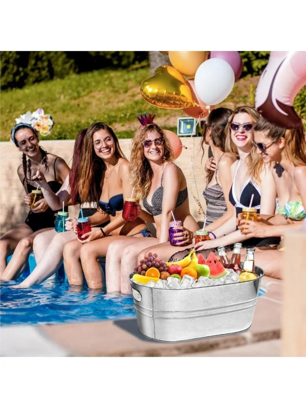 4 Pack Large Metal Ice Buckets - 3 Gallon Galvanized Drink Tubs for Parties